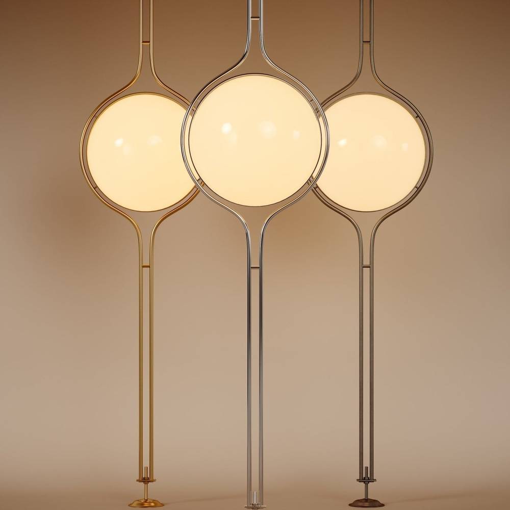 Sculpturale Staande Lamp Met Verticale Lichtkolom En Acryl Bollen | Sansoti